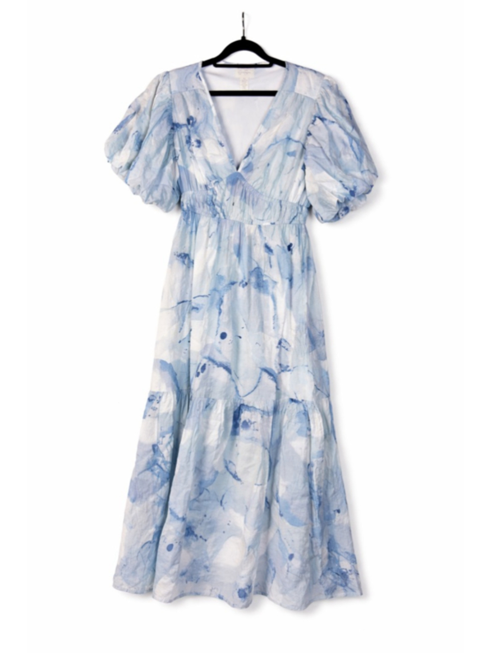 Cottagecore Watercolor Blue White Midi Dress M